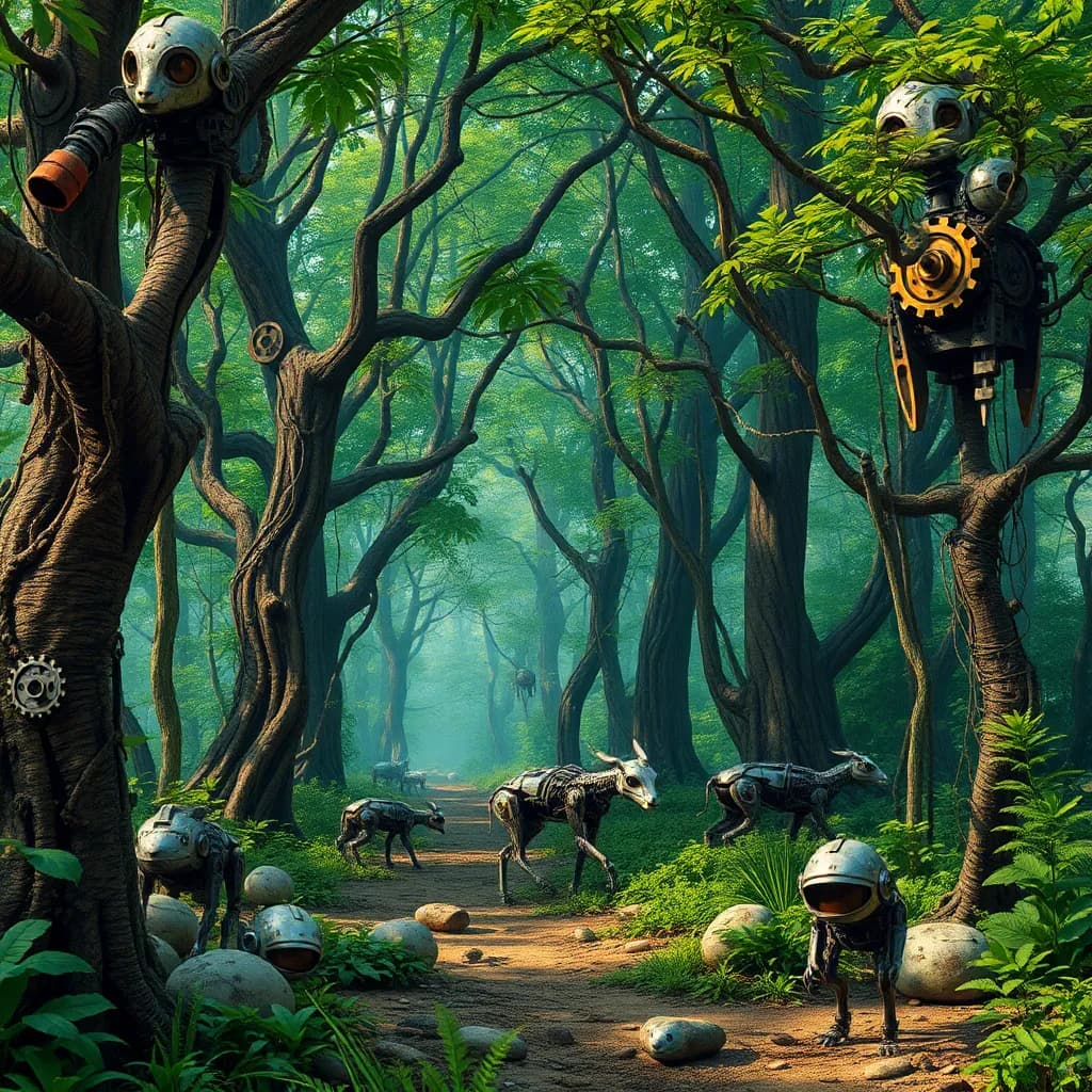 Metallic Forest with Robotic Animals